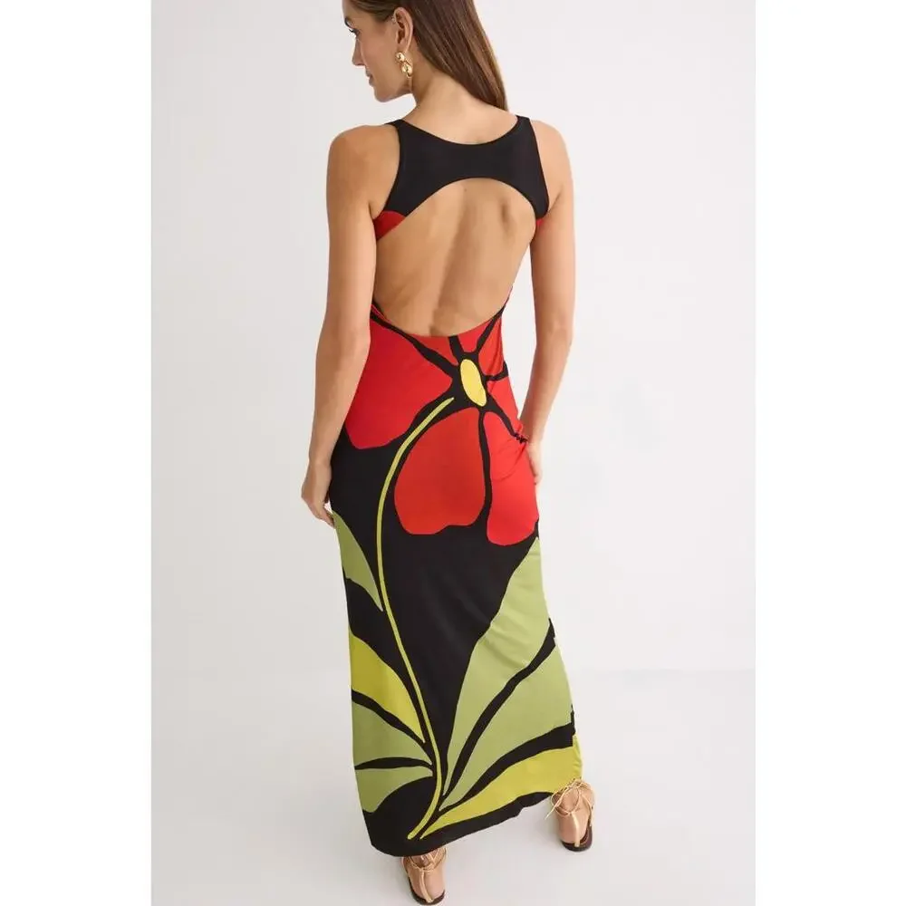 CALA de la CRUZ Solange Dress Size M Green Print Sleeveless Resort Vacation - Picture 2 of 5